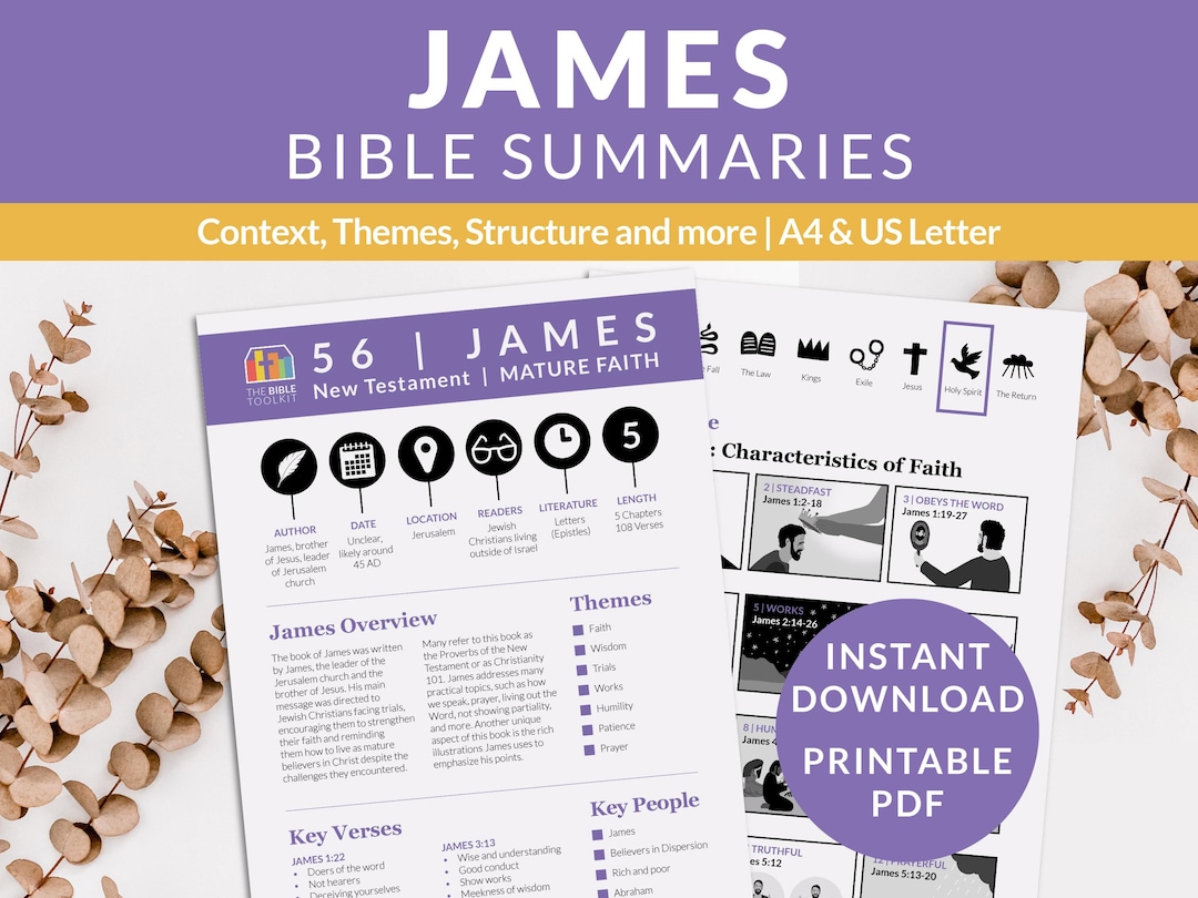 James Bible Book Summary Printable New Testament Bible Study Guide Scripture Sheet Books of the ...