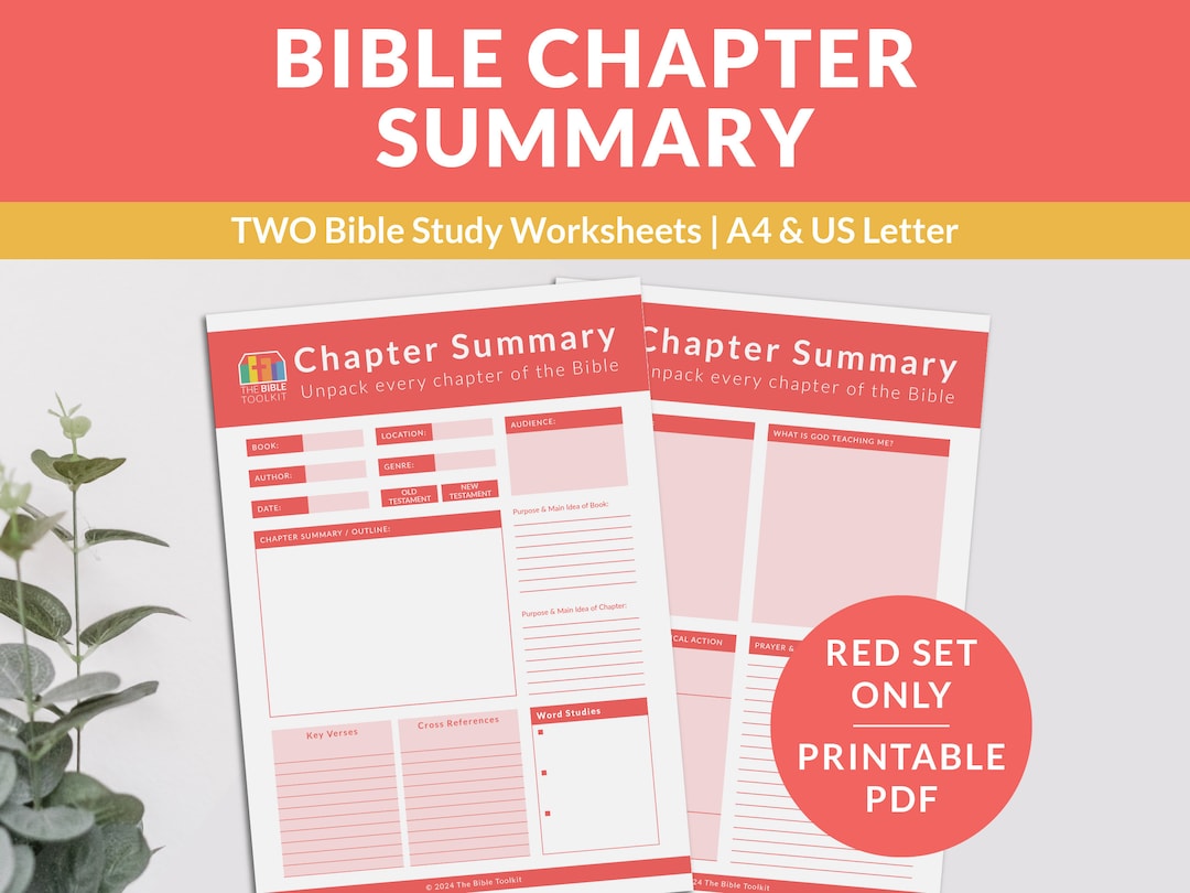 Red Chapter Summary Bible Study Template, Scripture Writing Worksheets ...