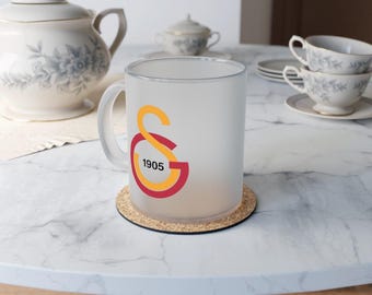 Galatasaray Frosted Glass Mug, Galatasaray Tea Mug, Gift for him, Galatasaray glass mug Galatasaray coffee Mug Gift for friend, gift for her
