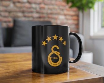 Galatasaray New Logo Fan Mug, Galatasaray 5 Star Black Coffee Cup for Husband, Great for Gifting, Gift for boyfriend, Gift for Birthday