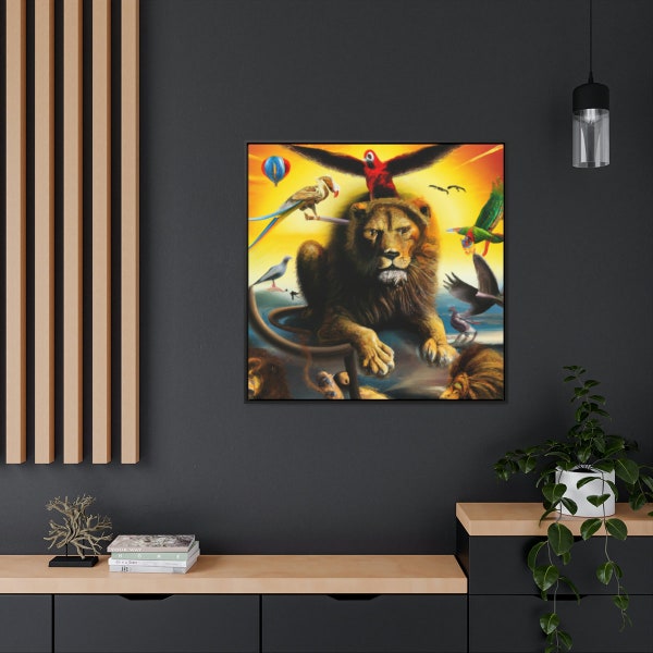 King of the Jungle - Lion King - Animals Design - Canvas - Gallery Canvas Wraps, Square Frame