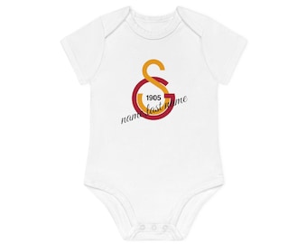 Personalized Galatasaray Baby Organic Short Sleeve Bodysuit, custom Galatasaray Baby Bodysuit, new born baby Galatasaray gift bodysuit