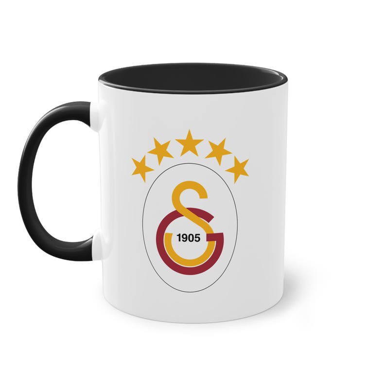 Mok met Galatasaray 5-sterrenlogo | Voetbalcadeau met zwart handvat | Koffiebeker voor hem, haar, fan, echtgenoot, vriend | 325 ml afbeelding 3