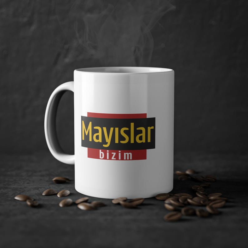 Galatasaray 5-sterren logo mok | Mayislar Bizim | Witte keramische koffiekop | Voetbalcadeau voor hem, haar fan, echtgenoot en vriend | Galatasaray-fans afbeelding 1
