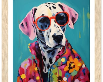 Hippy Dalmatiner Malerei - Abstrakte Hunde Malerei - Boho Hund Wand Kunst - Hunde Kunstwerk - Schrullig Blumenmalerei