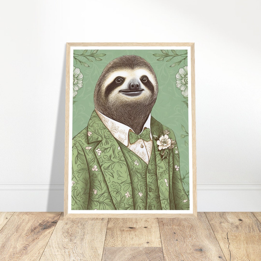 Sloth Art Print - Charming Sloth Portraiture Art - Floral Sloth Sketch ...
