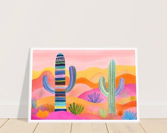 Playful Cactus Art Print: Boho Desert Sunset Wall Decor