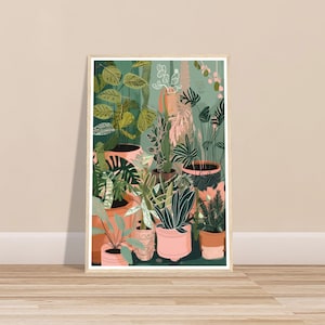 Potted House Plant Party - Illustrated Wall Art Print - Boho Wall Art Poster - Optional Frame - Boho Art Decor - Green House Plant Prints