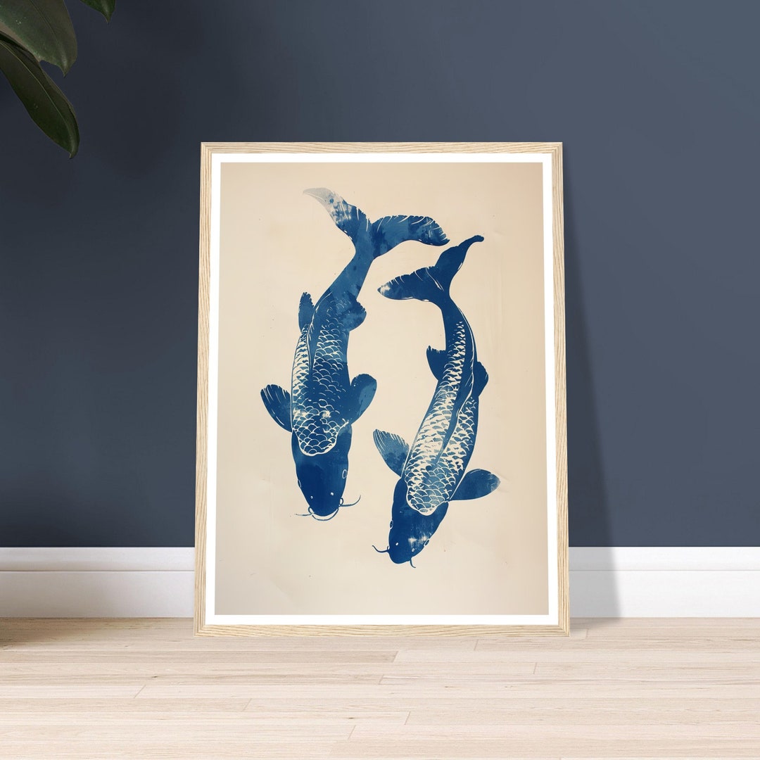 Blue Koi Fish Art Print: Minimalist Japanese Wall Decor - Etsy