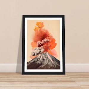 Volcano Eruption Collage Art Print: Abstract Nature Poster