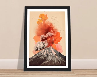 Volcano Eruption Print - Volcano Artwork - Unique Volcano Landscape Poster - Abstract Collage Volcanic Eruption Wall Art