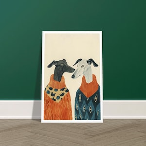 Greyhound Dogs Wall Art - Modern Dog Art Print - Framed & Unframed - Illustrated Dog Poster