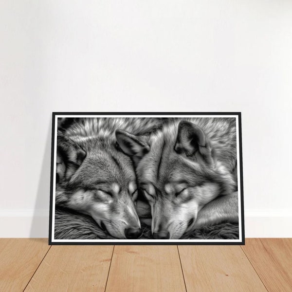 Sleeping Wolf Pack Art Wall Print - Black & White Wolves Photo Print - Wolf Animal Art - Bedroom Wall Art -  Nature Photography Print