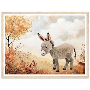 Cute Donkey Art Print - Donkey Painting Landscape - Kids & Animal Nursery Wall Art Poster Framed or Unframed