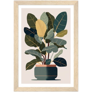 Ilustración minimalista de plantas - Impresión de arte de pared con plantas modernas - Póster con jarrón de plantas elegante enmarcado o sin marco
