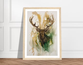Abstract Stag Painting: Fluid Wax Antlers, Wildlife Art Print