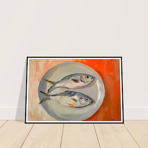Minimalist Fish Still Life Oil Art Print - Modern Still-Life Painting - Abstract Fish Art Print - Kitchen Wall Art