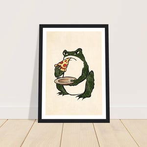 Grumpy groda som äter pizza Vintage konsttryck