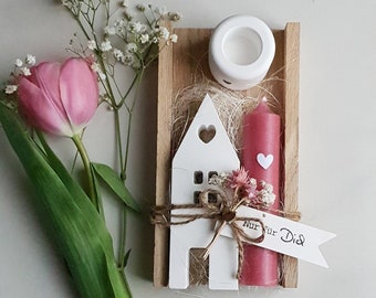 Geschenkset | Kerzengeschenk | Holzbox, Kerzenhalter, Haus | Geburtstag | Muttertag | Einzug | beste Freundin | Einfach so | Kleinigkeit