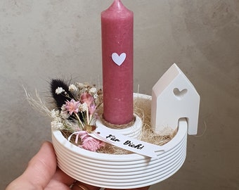 Kerzenteller Geschenkset Rillen Stabkerze Haus Geburtstag Freundin Muttertag Mitbringsel Kleinigkeit Nordic Hygge Boho Landhaus Raysin