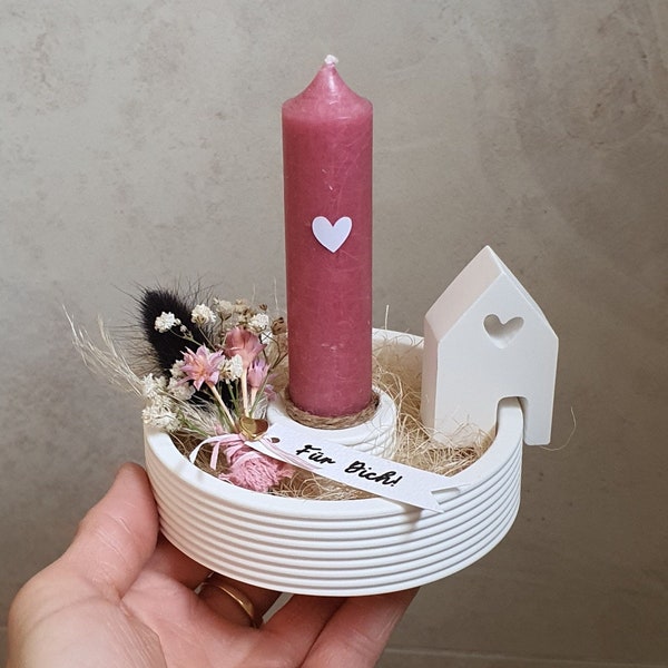 Kerzenteller Geschenkset Rillen Stabkerze Haus Geburtstag Freundin Muttertag Mitbringsel Kleinigkeit Nordic Hygge Boho Landhaus Raysin