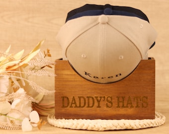 Porte-chapeau personnalisé en bois, cadeaux uniques pour lui, cadeau d'anniversaire, boîte à chapeau en bois personnalisée, organiseur de casquette, nom gravé, cadeau de fête des pères