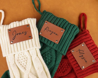 2023 Family Christmas Stockings-Leather Patch Christmas Stocking-Knitted Christmas Stockings-Holiday Stockings-Christmas Stockings With Name