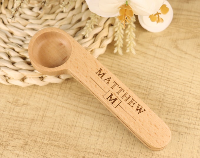 Custom Coffee Scoop,Wooden Coffee Scoop,Personalised Coffee Scoop with Clip,Measure Spoon,Coffee gift,Gift for Father,Coffee Connoisseur