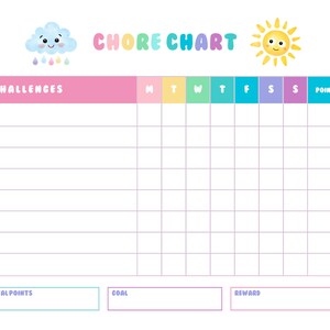 Rainbow Chore Chart with Rewards
