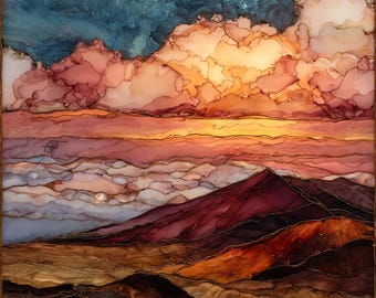 Haleakala Sunrise Maui Ceramic Art Tile, Stained Glass Wall Art, Hawaii Travel Gift, Island Overlook Wall Art, Gift for Hiker