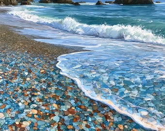 Moonstone Beach in Cambria California Ceramic Tile, Michigan Wall Art, Stained Glass Wall Art, Travel Gift