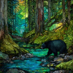 Tongass National Forest Ceramic Tile, Alaska Wall Art, Stained Glass Wall Art, Alaska Travel Gift, Gift for Inside Passage Lover