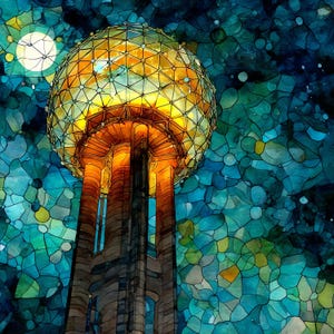 Reunion Tower geodesic ball Ceramic Tile, Texas Wall Art, Stained Glass Wall Art, Texas Travel Gift, Gift for Texas Lover