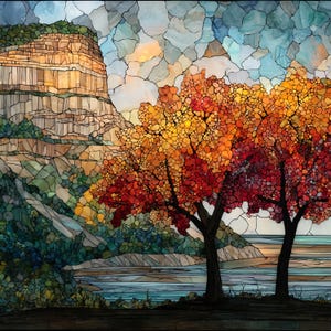Winona Sugar Loaf bluff knob Ceramic Tile, Minnesota Wall Art, Stained Glass Wall Art, Minnesota Travel Gift, Gift for Minnesota Lover