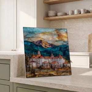 Stanley Hotel Estes Park Front Range Ceramic Art Tile, Stained Glass Wall Art, Colorado Travel Gift, Historic Landmark Decor image 5