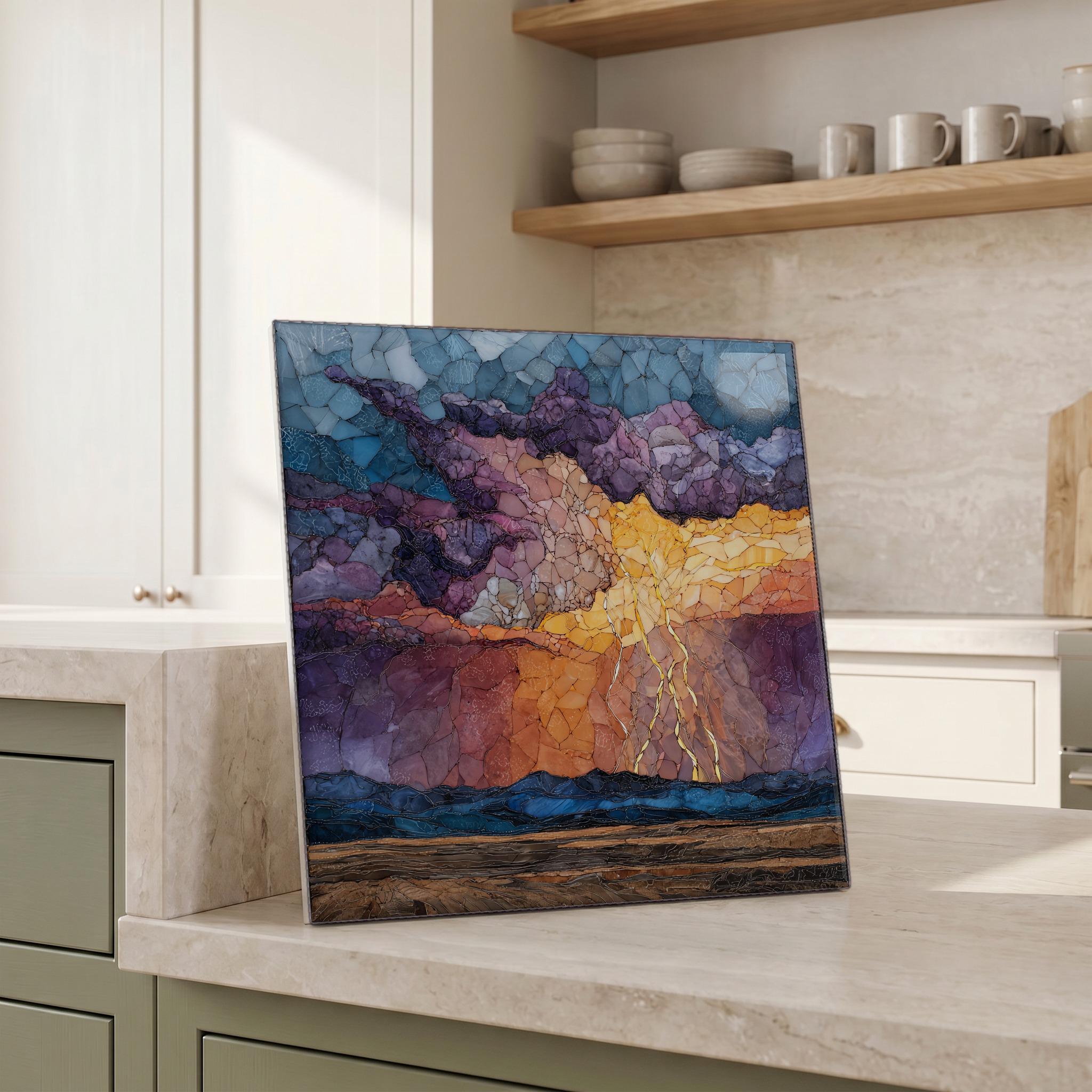 Tiling Lightning Lightning Over the Plains Ceramic Art Tile, Stained Glass Wall Art ...