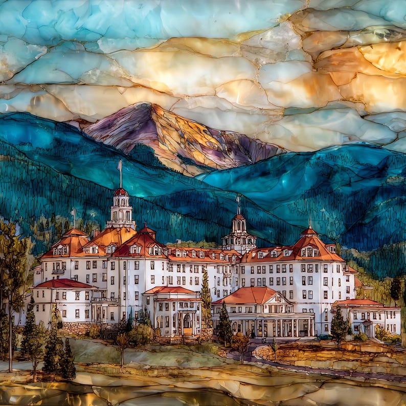 Stanley Hotel Estes Park Front Range Ceramic Art Tile, Stained Glass Wall Art, Colorado Travel Gift, Historic Landmark Decor image 1