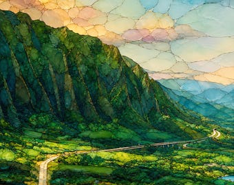 Nu'uanu Pali Ceramic Tile | Ko'olau Cliffs Oahu Wall Art | Gift for Hawaii Island Home