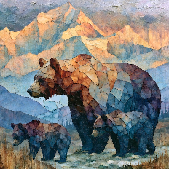 Wrangell-St. Elias Grizzly with Cubs Ceramic Tile, Alaska National Park Bear Wall Art Gift