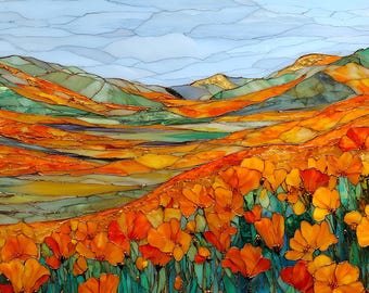 Antelope Valley Poppies Ceramic Tile, California State Flower Wall Art Gift for Native Californian