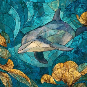 Indian River Lagoon dolphin Ceramic Tile, Florida Wall Art, Stained Glass Wall Art, Florida Travel Gift, Gift for Florida Lover