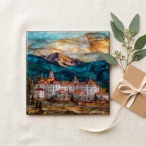 Stanley Hotel Estes Park Front Range Ceramic Art Tile, Stained Glass Wall Art, Colorado Travel Gift, Historic Landmark Decor image 9