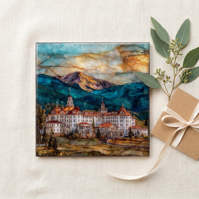 Stanley Hotel Estes Park Front Range Ceramic Art Tile, Stained Glass Wall Art, Colorado Travel Gift, Historic Landmark Decor image 9