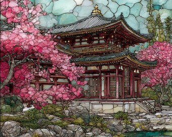 Daigoji Temple Sanboin Garden Unesco Ceramic Tile, Kyoto Wall Art, Stained Glass Wall Art, Kyoto Travel Gift, Gift for Shrine Lover