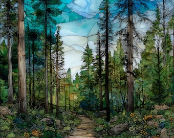 a Boundary Waters portage trail Ceramic Tile, Minnesota Wall Art, Stained Glass Wall Art, Minnesota Travel Gift, Gift for North Shore Lover