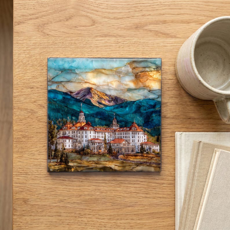Stanley Hotel Estes Park Front Range Ceramic Art Tile, Stained Glass Wall Art, Colorado Travel Gift, Historic Landmark Decor image 4