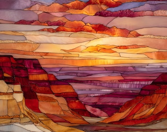 Painted Desert at sunset Petrified Forest Ceramic Art Tile, Stained Glass Wall Art, Arizona Travel Gift, Desert Seasons Wall Art