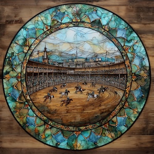 the Pendleton Round-Up arena Ceramic Tile, Oregon Wall Art, Stained Glass Wall Art, Oregon Travel Gift, Gift for History Lover