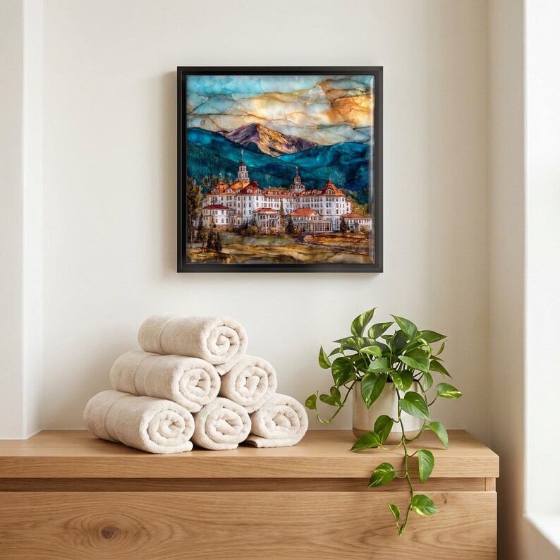 Stanley Hotel Estes Park Front Range Ceramic Art Tile, Stained Glass Wall Art, Colorado Travel Gift, Historic Landmark Decor image 6