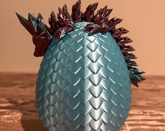 Small Dragon Egg with Magnetic Halves - with 6" Baby Crystal Dragon, 3D Printed, Display, Desk, Fidget 3D Print